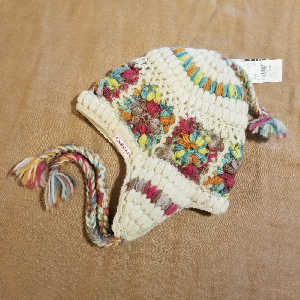 Billabong wool granny square crochet ear flap hat